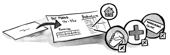 Illustration of a pay check showing earnings and deductions.