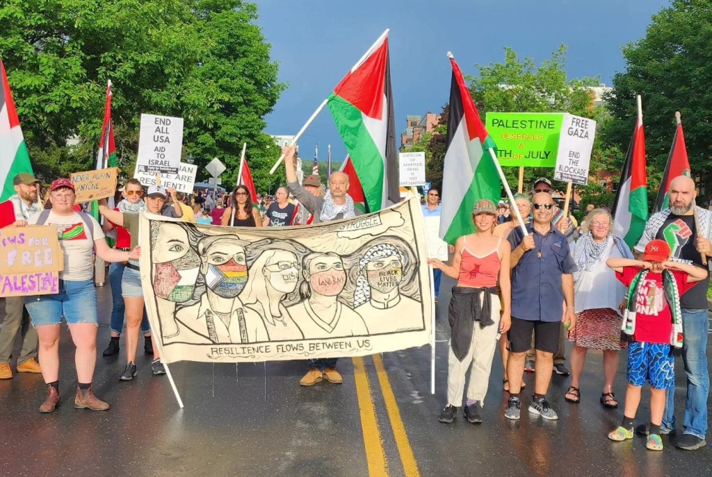 Palestinian solidarity activists march in Montpelier, VT.
